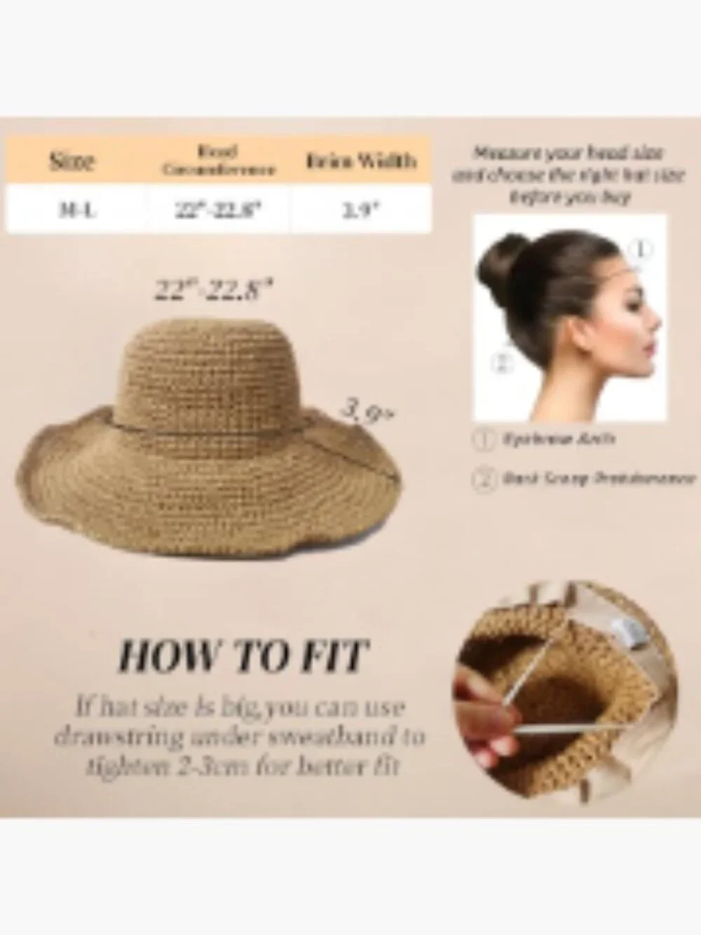 Handmade Paper Straw Wide Brim Sun Hat Foldable Travel Beach Hat - Picture 2 of 7